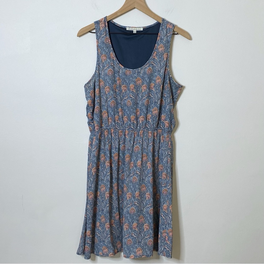 Daniel Rainn Blue Leaf Print Sleeveless Empire Waist Dress - Medium